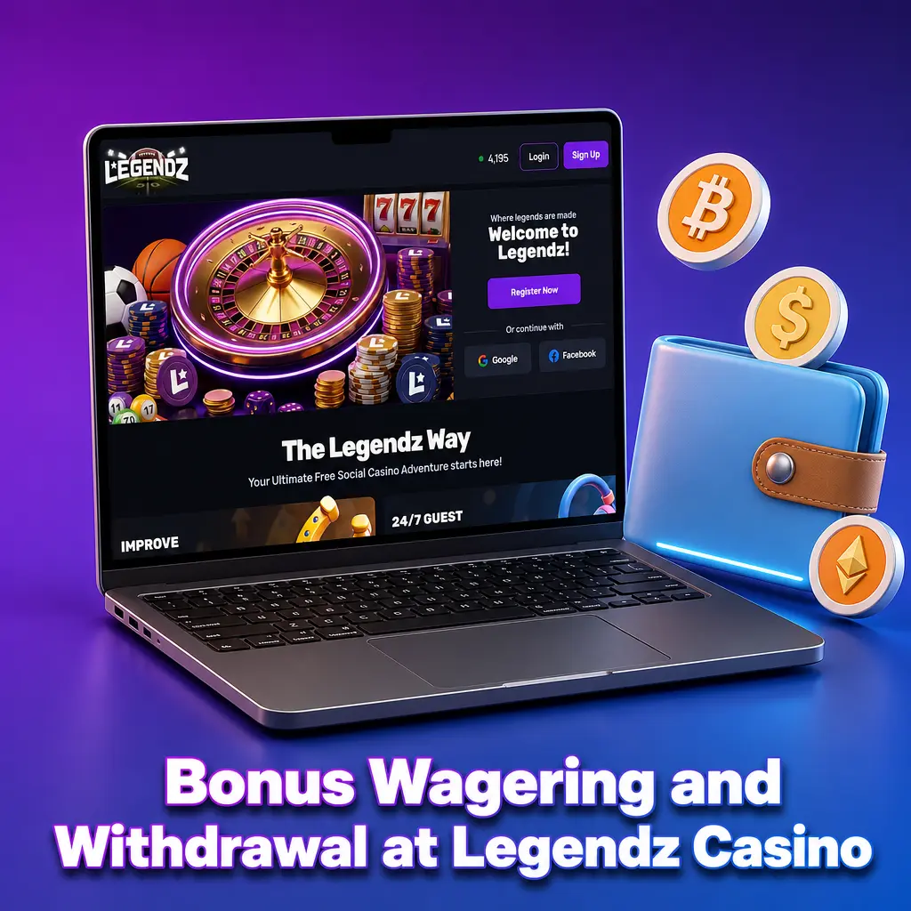 Bonus Sweeps Coins wagering and withdrawal rules at Legendz Casino, including playthrough and redemption requirements
