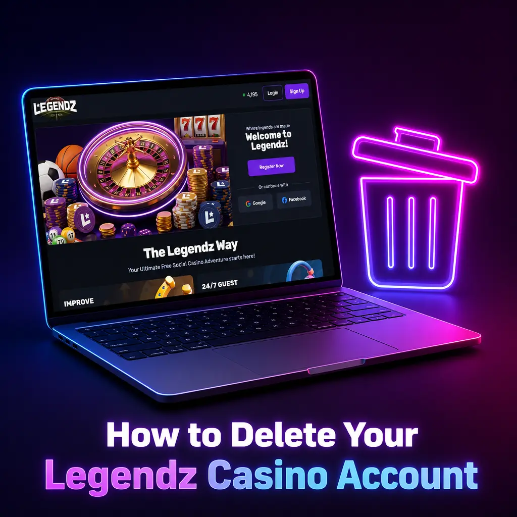 Steps to permanently delete a Legendz Casino account, including support contact and balance redemption before closure
