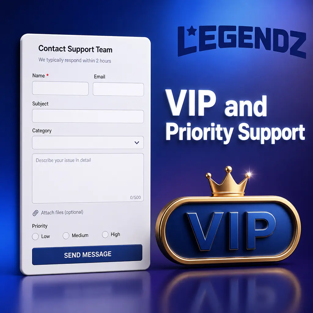 Legendz Casino VIP and priority support: dedicated account manager for eligible players with fast, personalized assistance.