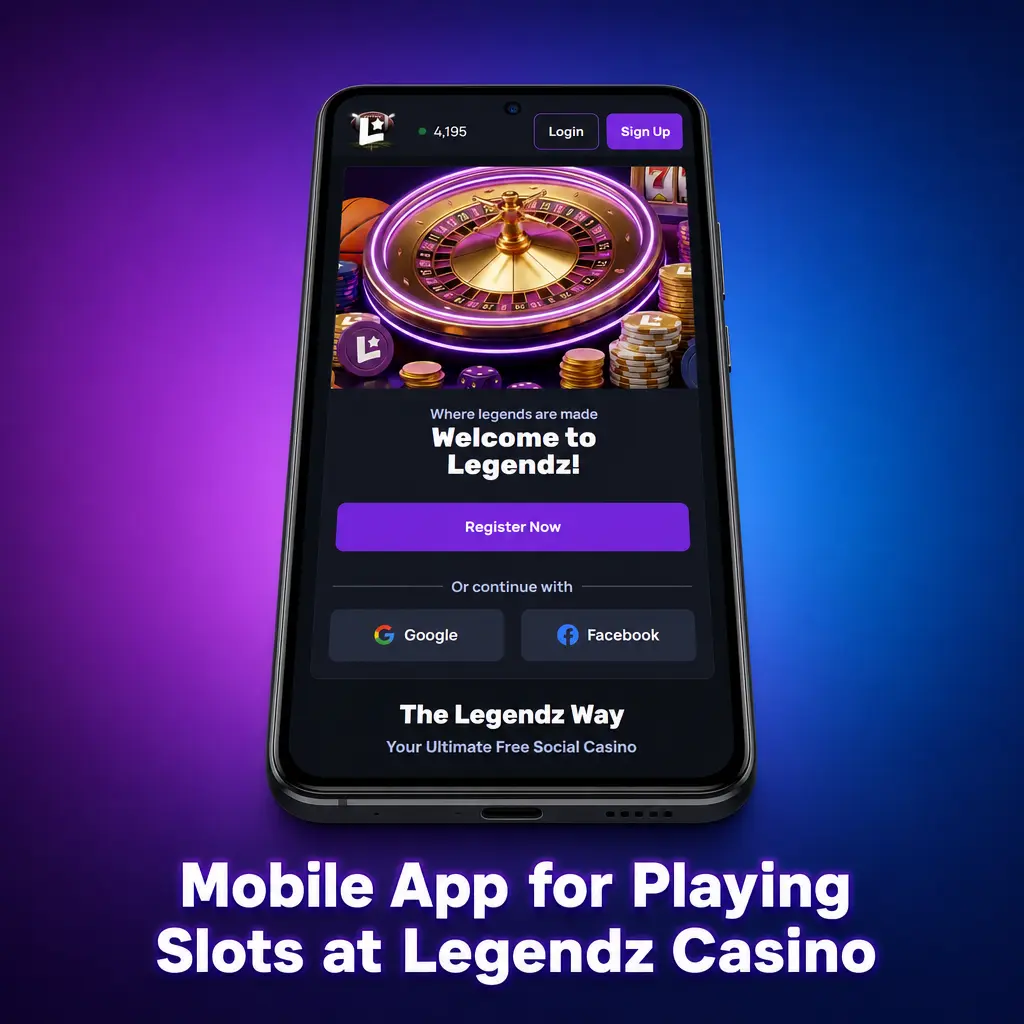 Legendz Casino mobile app slot lobby showing game library filtered by provider, theme, and volatility on a phone screen