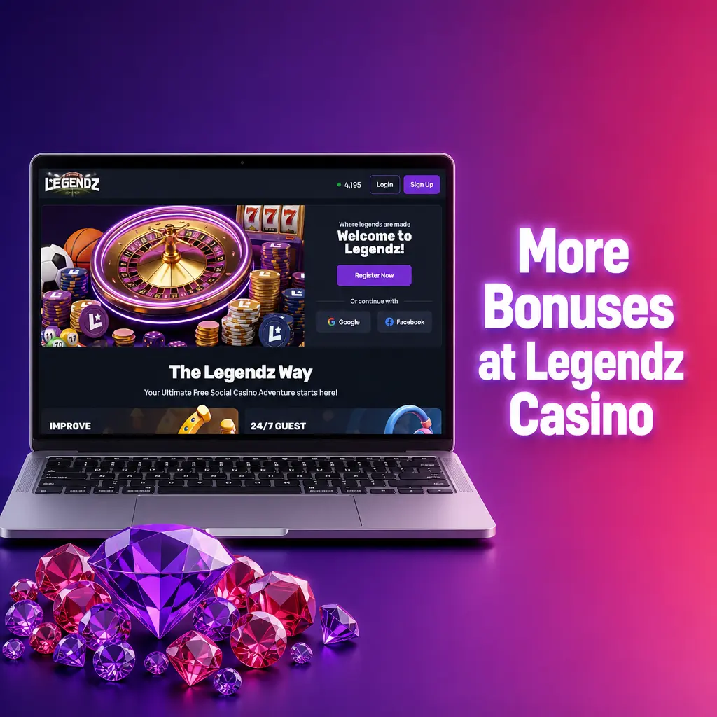 Legendz Casino bonus offers: daily login rewards, first purchase match, VIP tiers, referral bonuses, and email promotions.