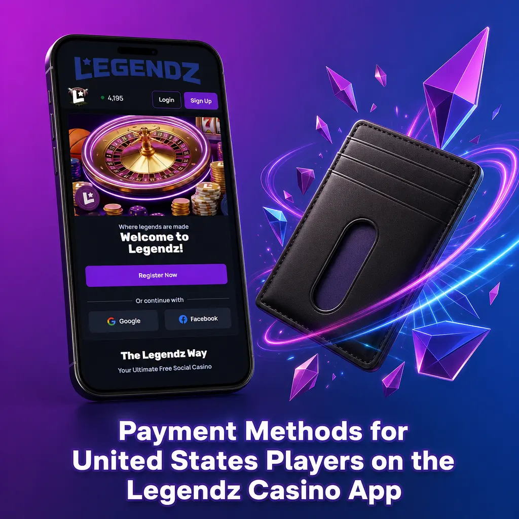 Payment methods for US players on the Legendz Casino App, including Visa, Mastercard, Apple Pay, Skrill, and Instant Bank Transfer.