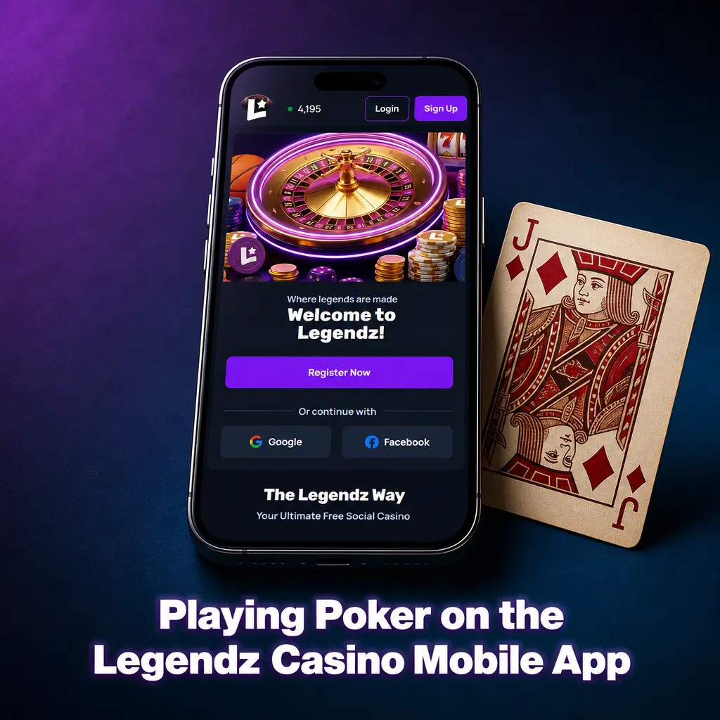 Playing poker on the Legendz Casino mobile app, available for Android and iOS with full desktop features